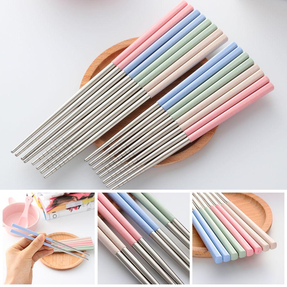 

Kids Adult Stainless Steel Reusable Dinnerware Utensils Wheat Straw Chopsticks Kitchen & Dining