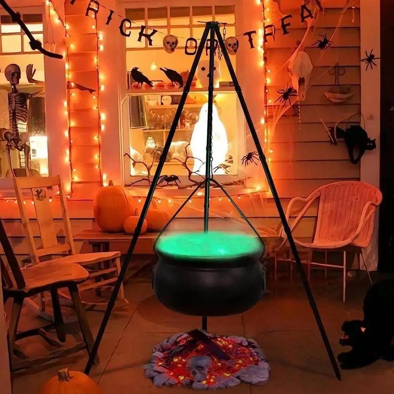 78cm Halloween Decor Outdoor Large Witch Cauldron On Tripod Black Plastic Bowl Party Hocus Pocus Candy Bucket For Yard Lawn