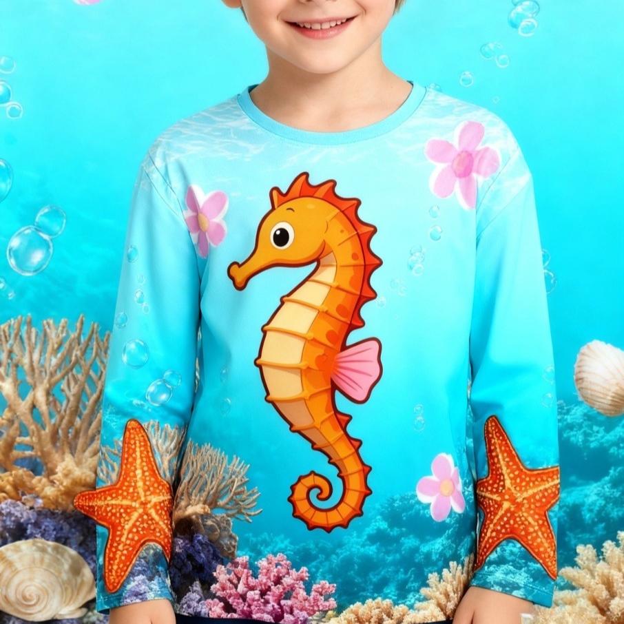 Sea Animal Fish 3D Printed T Shirt Comfortable Polyester Boys Girls Children Long Sleeve T-Shirt Kids Clothing
