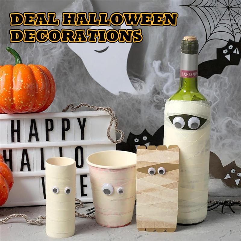 Halloween Masking Tape 5 Rollen 6 mm 12 mm 20 mm 300 Stück Schwarz Wackel-Kulleraugen Selbstklebend für DIY Basteldekoration