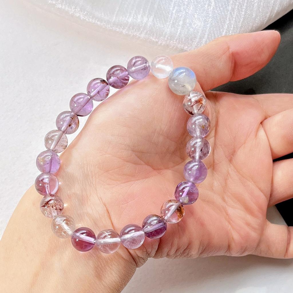 8Mm Natural Purple Ghost Moonstone Design Bracelet