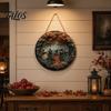Custom Home Wall Decor Halloween Round Wooden Hanging Door Sign with 5 Witches, Decorative for Living Room Plaque Front Porch Yard Balcony Garden