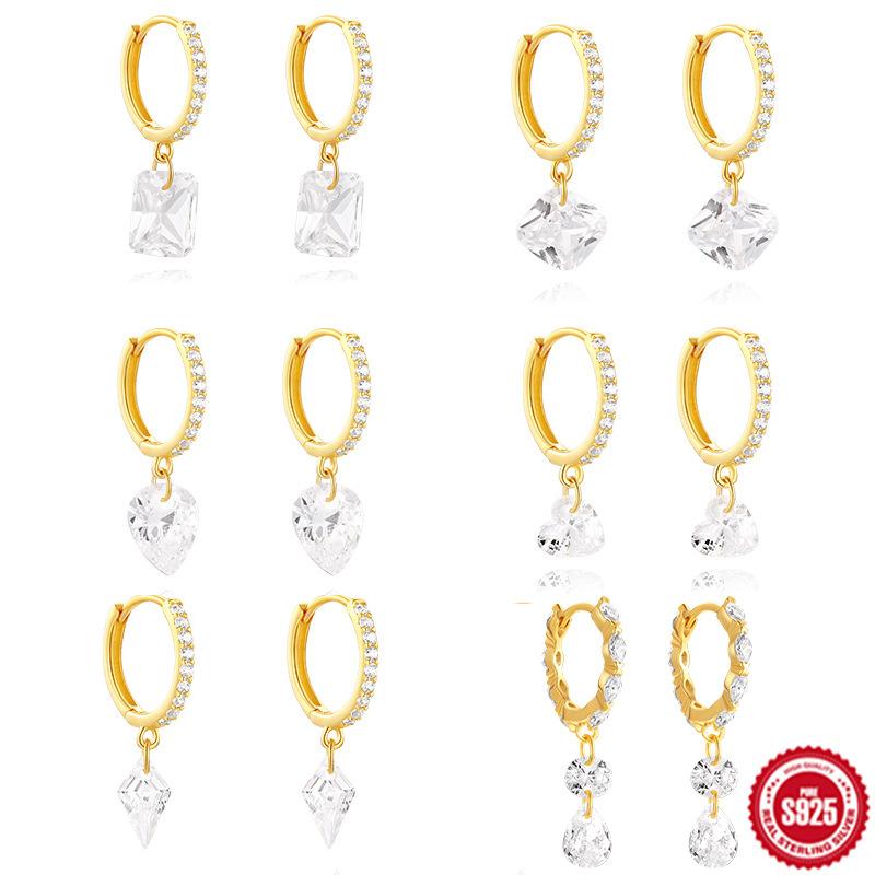 

Everyday Versatile S925 Sterling Silver Earrings Simple Design Rectangular Diamond-Set Fashion Earrings Earrings 925 Silver