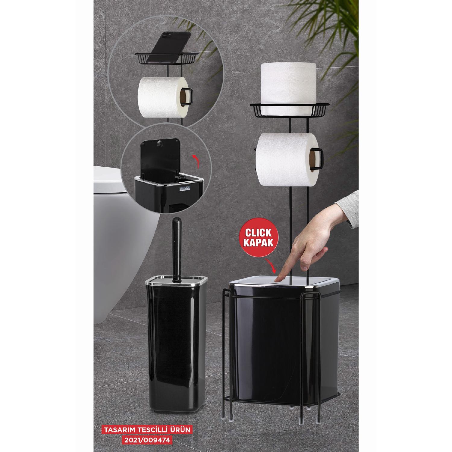 

Держатель бумаги для туалета с черной подложкой - квадратный черный мусорный ящик и набор щеток для туалета