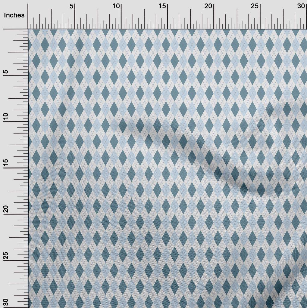 oneOone Cotton Flex Dark Teal Blue Fabric Check Argyle Dress Material Fabric Print Fabric By The Yard 40 Inch