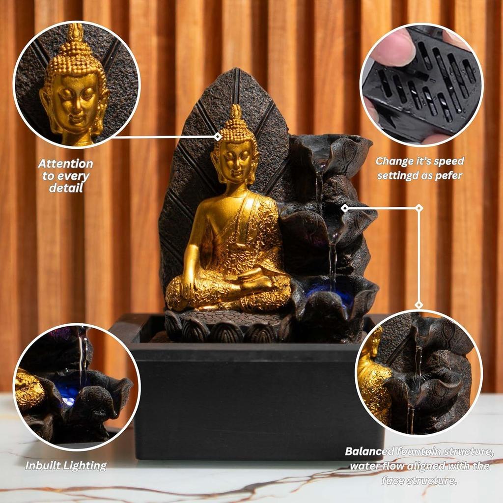 Mini Meditating Buddha Water Fountain for Table Decor, Gift Items, Indoor Home Décor