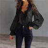 European & American Women's Lace Puff Sleeve Pleated Shirt