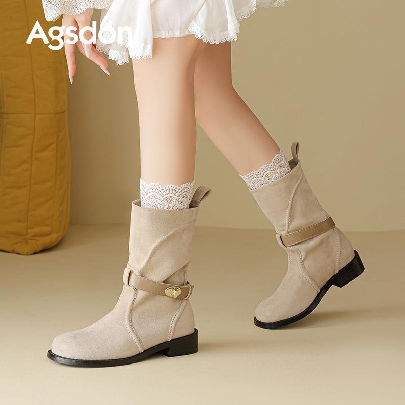 Augustine black Martin boots women's 2025 new autumn platform-soled retro short boots medium tube British western boots