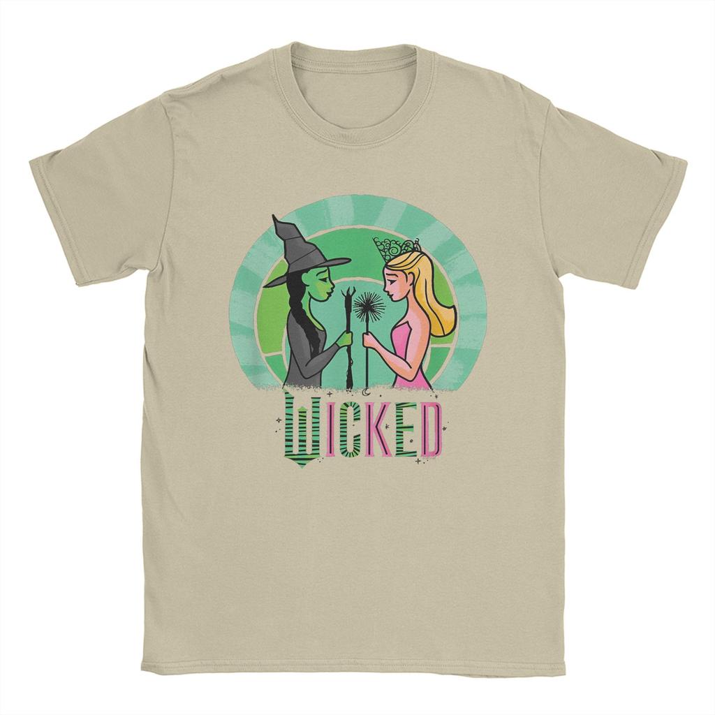 Wicked Glinda & Elphaba Sketched T Shirts Men 100% Cotton Cool T-Shirt Round Collar Movie Tee Short Sleeve Clothing Plus Size