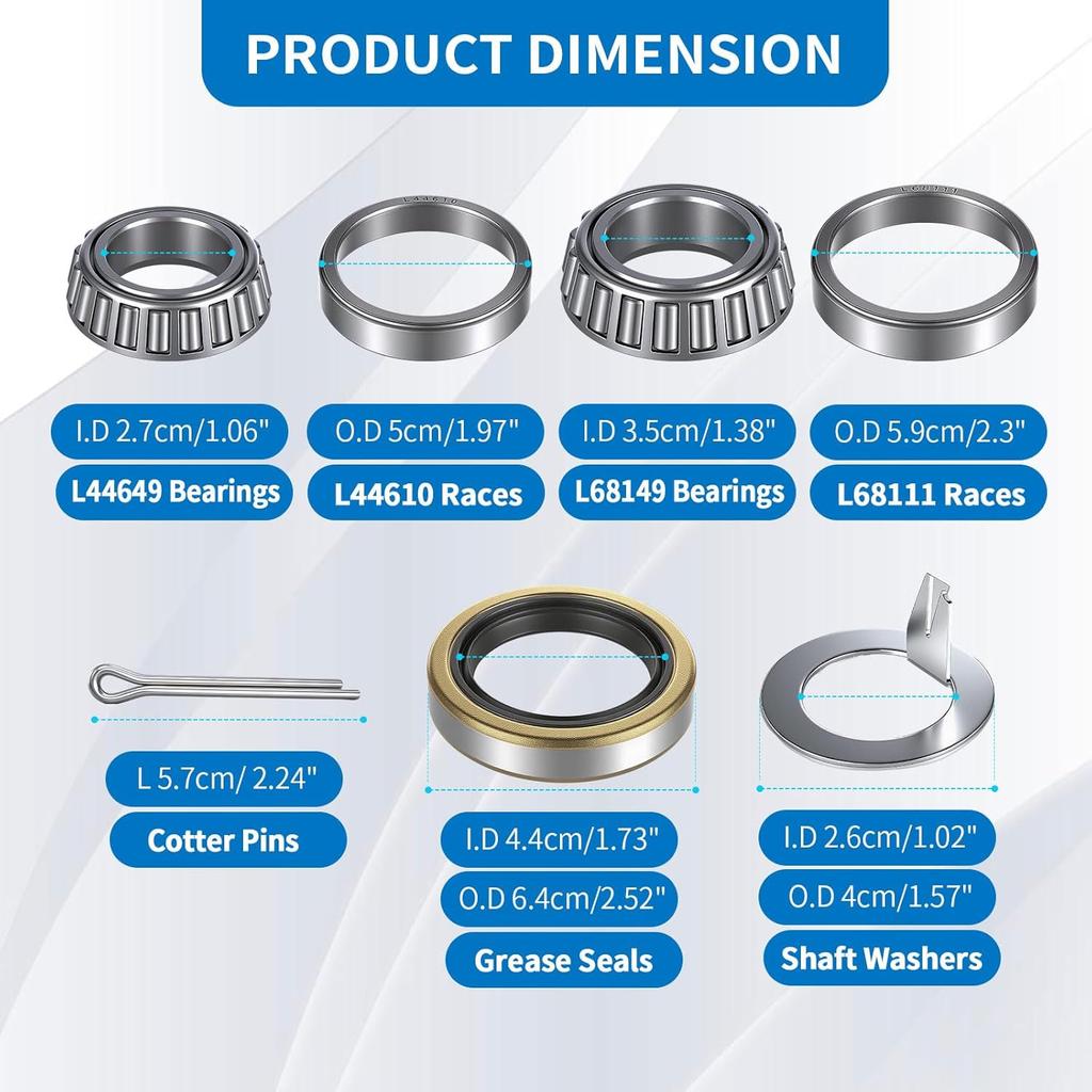 2 Pack Trailer Bearings Kit, High Speed And Rotary Quiet, L68149 L44649 Trailer Axle Bearings Kit, Fits For 1-3/8'' To 1-1/16'' 3500 Lbs Trailer Axle
