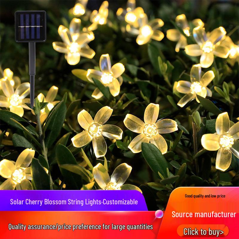 LED Solar Sakura String Lights - Outdoor Christmas & Festival Decorative Lights for Courtyard, Camping & Lawn.