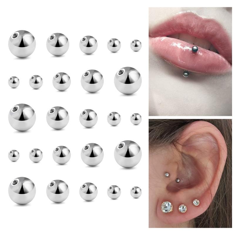 25PCS Multi Size Alloy Balls Tongue Belly Piercing Jewelry Part Suitable for Creative Body Piercing Jewelry Solution