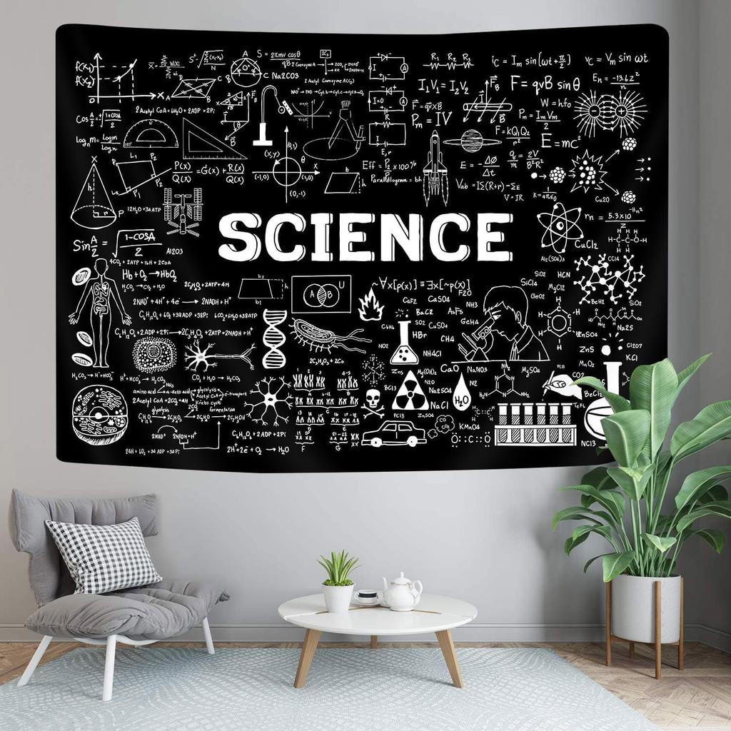 Tapices de Ciencia Decoración de Aula de Ciencia Pósters, Tapices Blanco y Negro Fórmulas Educativas, Maestro Estudiantes Escuela Educativo