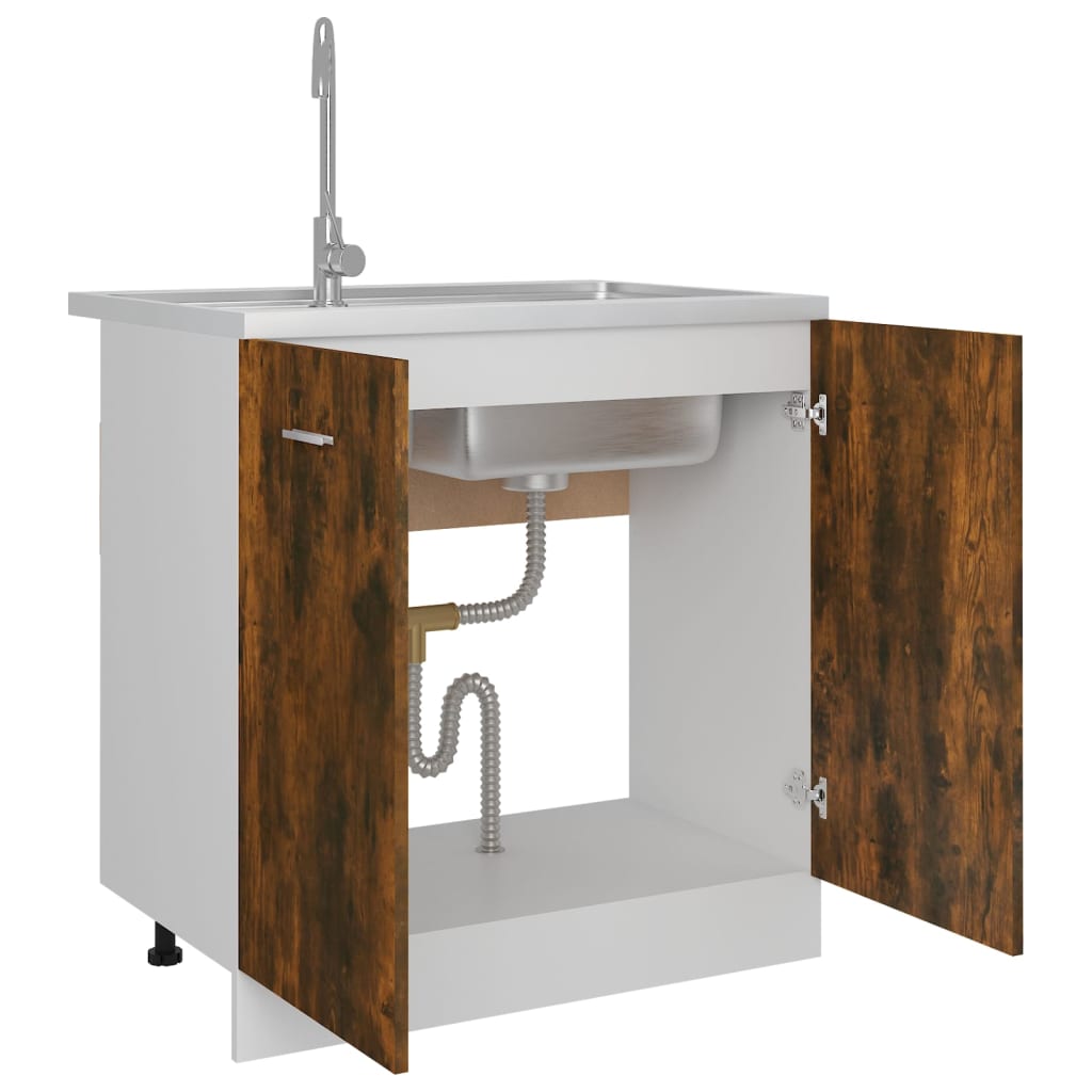 Lyon Under Sink Cabinet In Smoked Oak Finish 80 X 46 X 81.5 Cm Particleboard