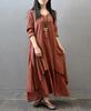 2024 Spring/Autumn Faux Two-Piece Long Sleeve Cotton Linen Dress with Large Hem