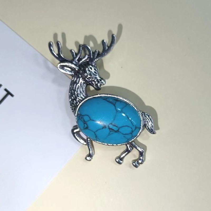 Animal Deer Embellished Metal Brooch Pin With Semi Precious Shell Inlay For Romantic Gift
