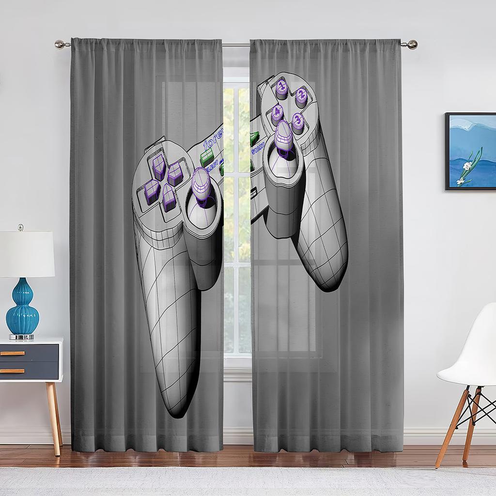 Chłopięce tiulowe zasłony dla graczy do dekoracji salonu Kontroler do gier Gra wideo dla dzieci Przezroczysta woalowa zasłona Zasłony okienne Żaluzje