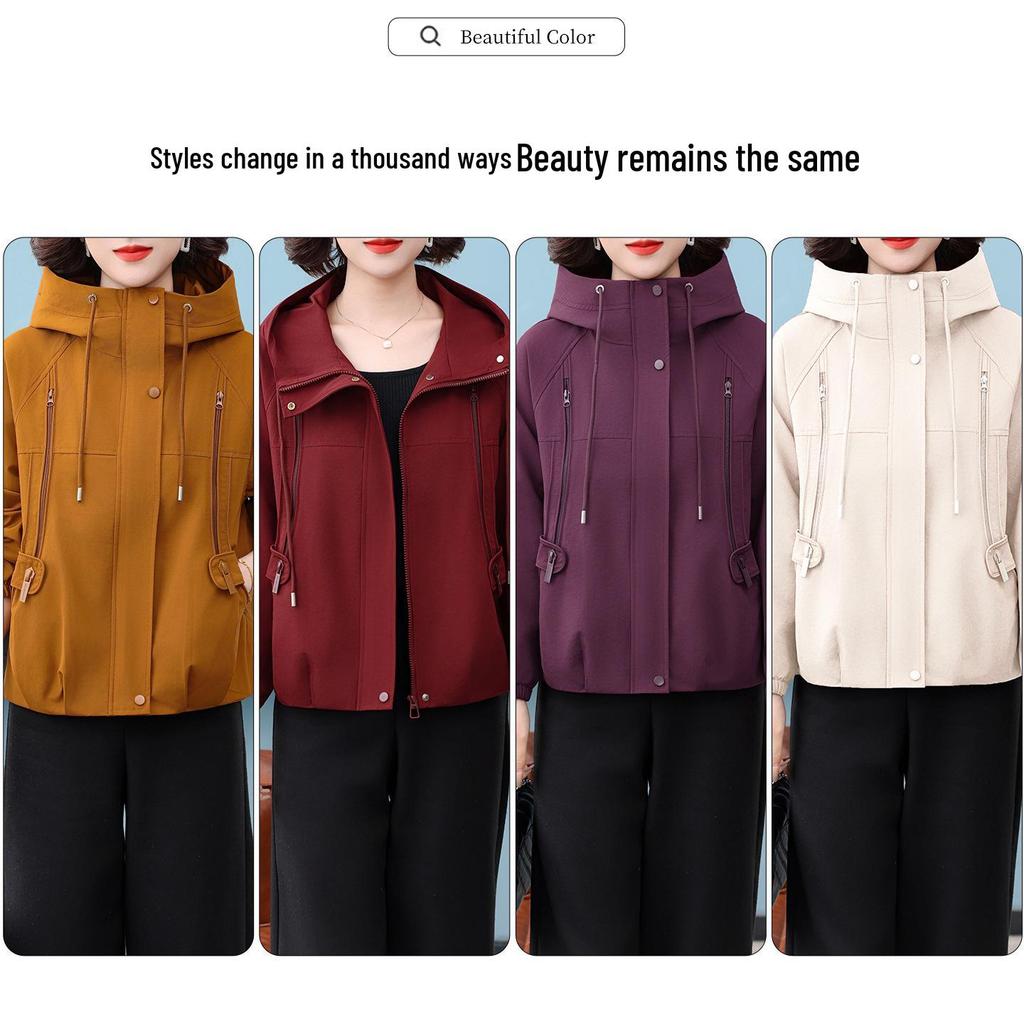 Spring & Autumn Hooded Windbreaker for Middle-Aged and Elderly Women - Plus Size Jacket, Perfect Mother’s Day Gift