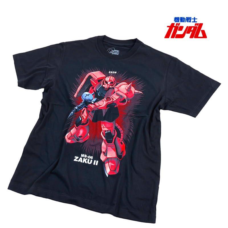 EVERSOUL Mobile Suit Gundam Short Sleeve T-Shirt, Red Comet, Char's Zaku, Mobile Suit, Zeon Forces, Men's, Black, Size L [Parallel Import]