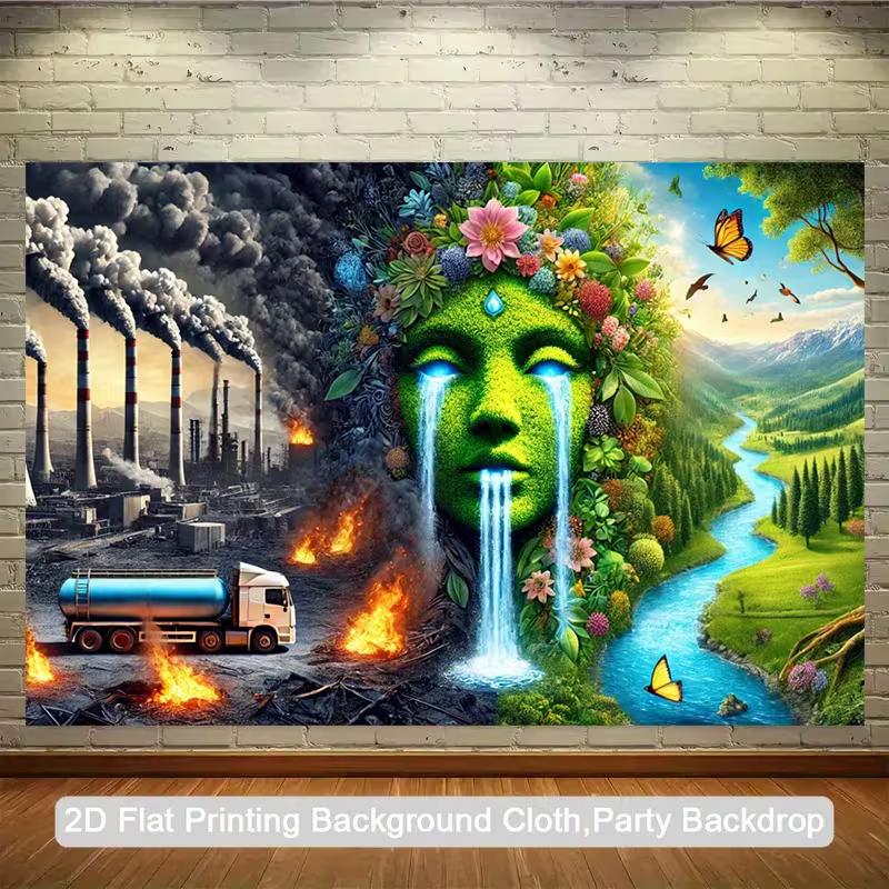 2D Save The Earth Backdrop Environmental Protection Educational Photography Banner 47.2x31.5inch/120*80cm