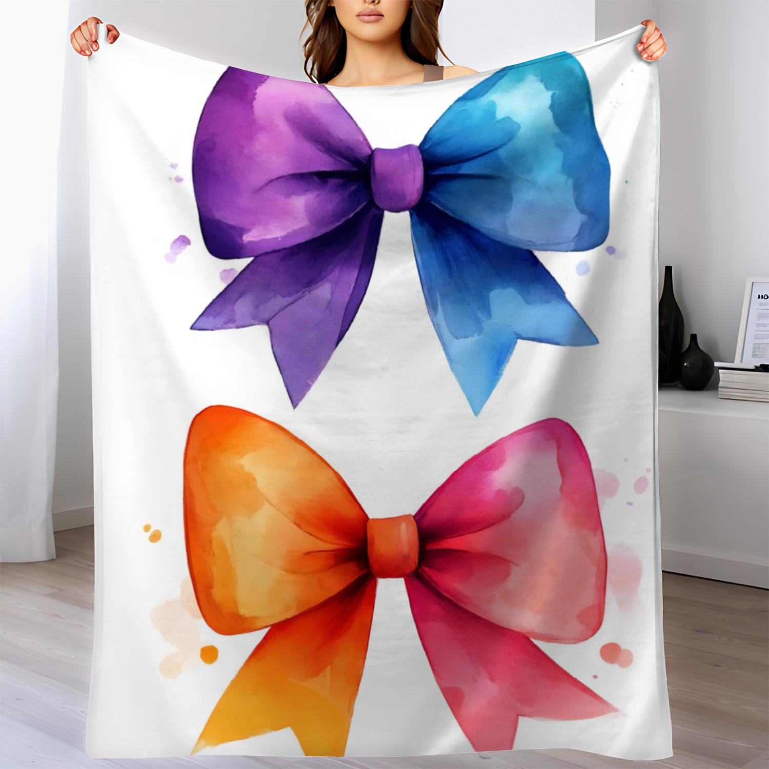 

Brightly colored bowknot patterns Blanket Sofa Bed Travel Camping Living Room Office Conditioning Blanket for All Seasons Gifts 75x90cm