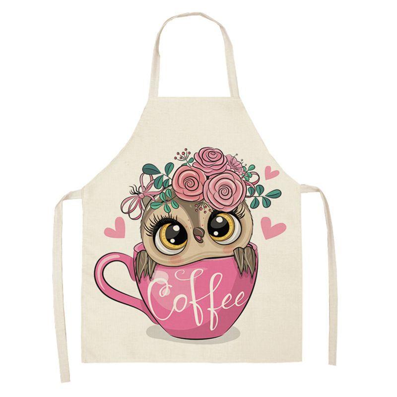 Owl Sleeveless Chef Apron Linen Floral Print Kitchen Decoration Apron Women'S Home Cooking Baked Waist Bib