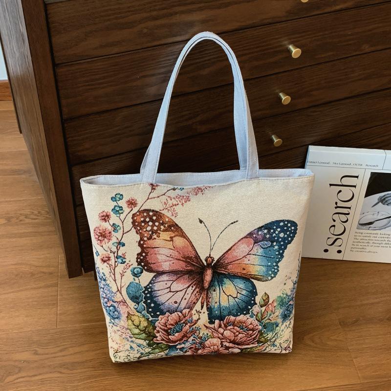 Vintage Embroidery Women's Bags Large Capacity Ethnic Style Commuter Shoulder Bag Ladies Cotton Linen Tote Shopping Bag