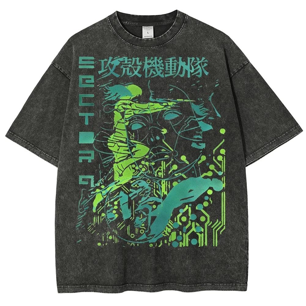 Призрак в доспехах (Призрак в доспехах)    SPECTRA    Киберпанк Печатная плата Винтажная стирка Оверсайз Черная футболка | Классическая Киберпанк Аниме Фан Унисекс L