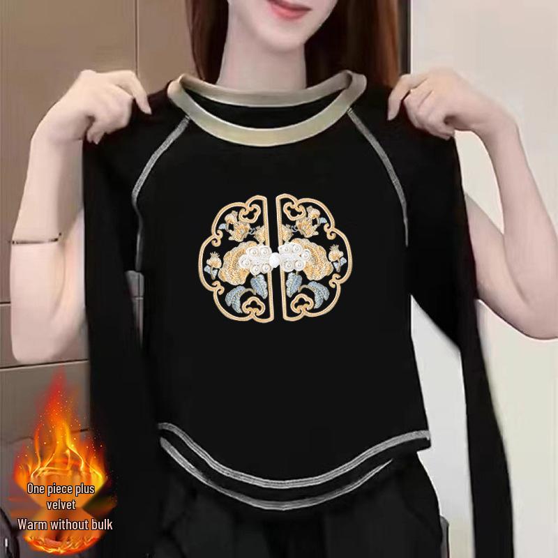 

Women s 2024 Double-Sided Velvet Long-Sleeve T-Shirt - New Autumn/Winter Versatile Ins Style Chic Top M (100-115 jin)