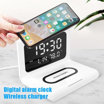 Wireless Phone Charging Station With Digital Alarm Clock Multifunctional Charger Pad For Phone