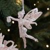 Glitter Plastic Pink Christmas Ornament Angel Snowflake Bell Decoration Dragonfly Bow Christmas Tree Decoration Holiday Festive