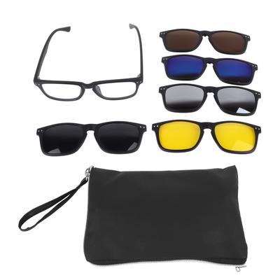 Magnetic Clip On Sunglasses UV Protection TR Rectangular Frame Stylish Clip On Night Driving Glasses 5 Clips