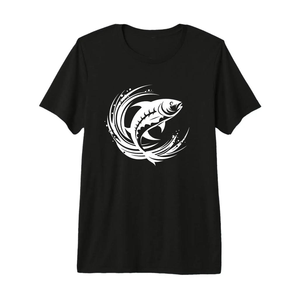 Fisch Grafik Sportfischer Premium T Shirt Vintage Graphic Streetwear Stretched Casual Top For Everyday Wear Versatile