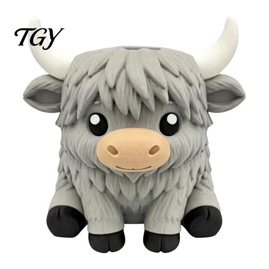 Matte Texture Yak Figurine Holder Simulated Highland Tissue Box, Cute Decorative Paper Dispenser, Waterproof Animal Shape Table Ornament PETG Storage