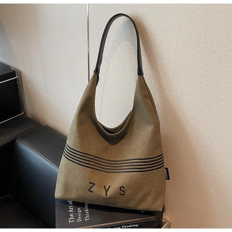 Canvas Bag Women's Large-capacity New Autumn and Winter Casual Versatile Shoulder Bag Popular Commuter Bucket Bag