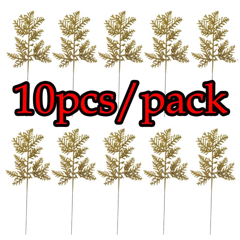 (10pcs/lot) Artificial Plants Pine Branches Christmas Tree Decoration Gold Glittering Sequin Material Home Decor Accessories
