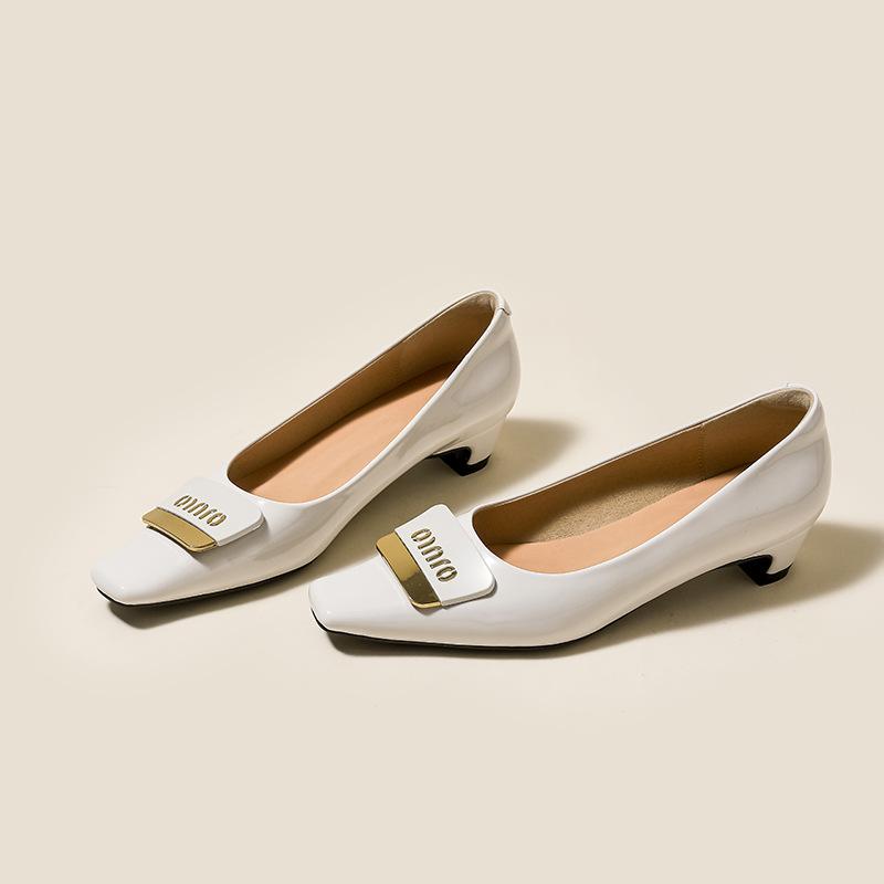 

Весенние новые модные туфли-лодочки на небольшом высоком каблуке, женские туфли из натуральной коровьей кожи на толстом каблуке, мягкая подошва не утомляет ноги, и высококлассные с неглубоким вырезом 40