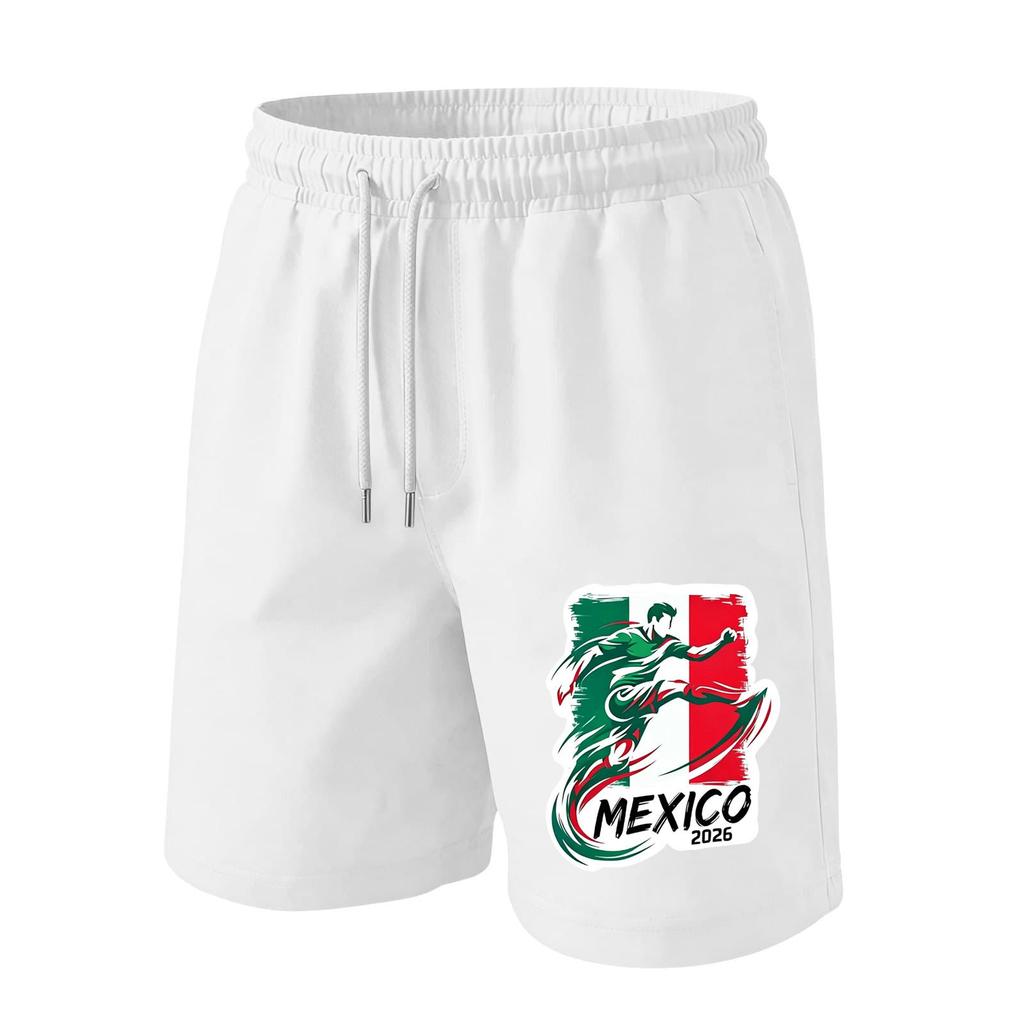 Men’s Drawstring Waist Shorts with Mexico 2026 Inspired Print Casual Loose Fit Sportswear