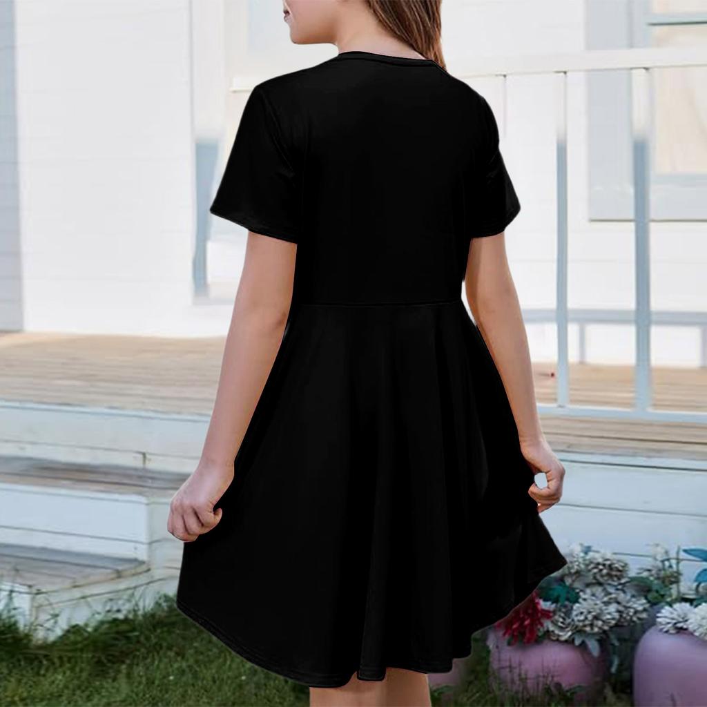 Girl Summer Dress Color & Print Short Sleeve Dress With Pocket Casual Dress Shorts Sleeve Party Dress Easter Day