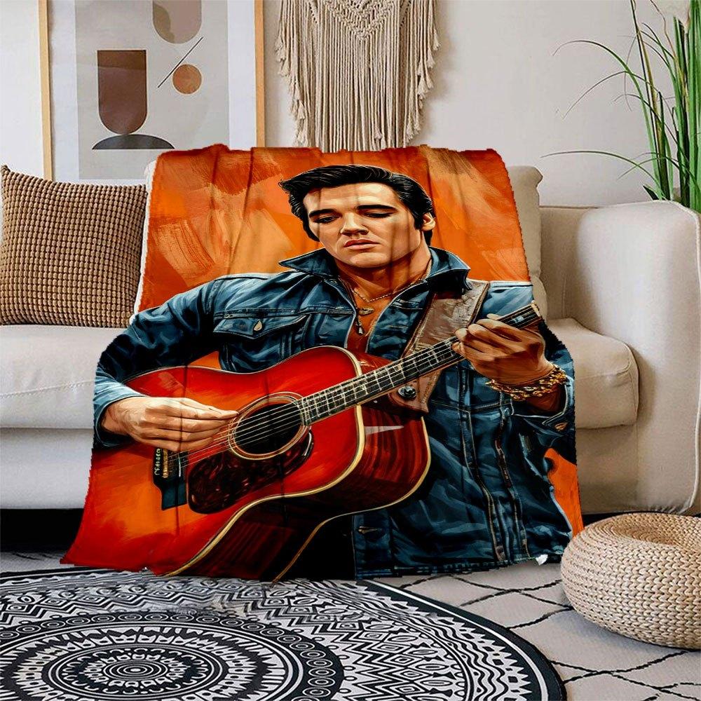 Elvis Presley Guitarist Art Print: Iconic Style and Music Blanket Flannel Throw Blanket for Sofa, Bed, Travel, Camping, Office, Couch, Chai 150x180cm