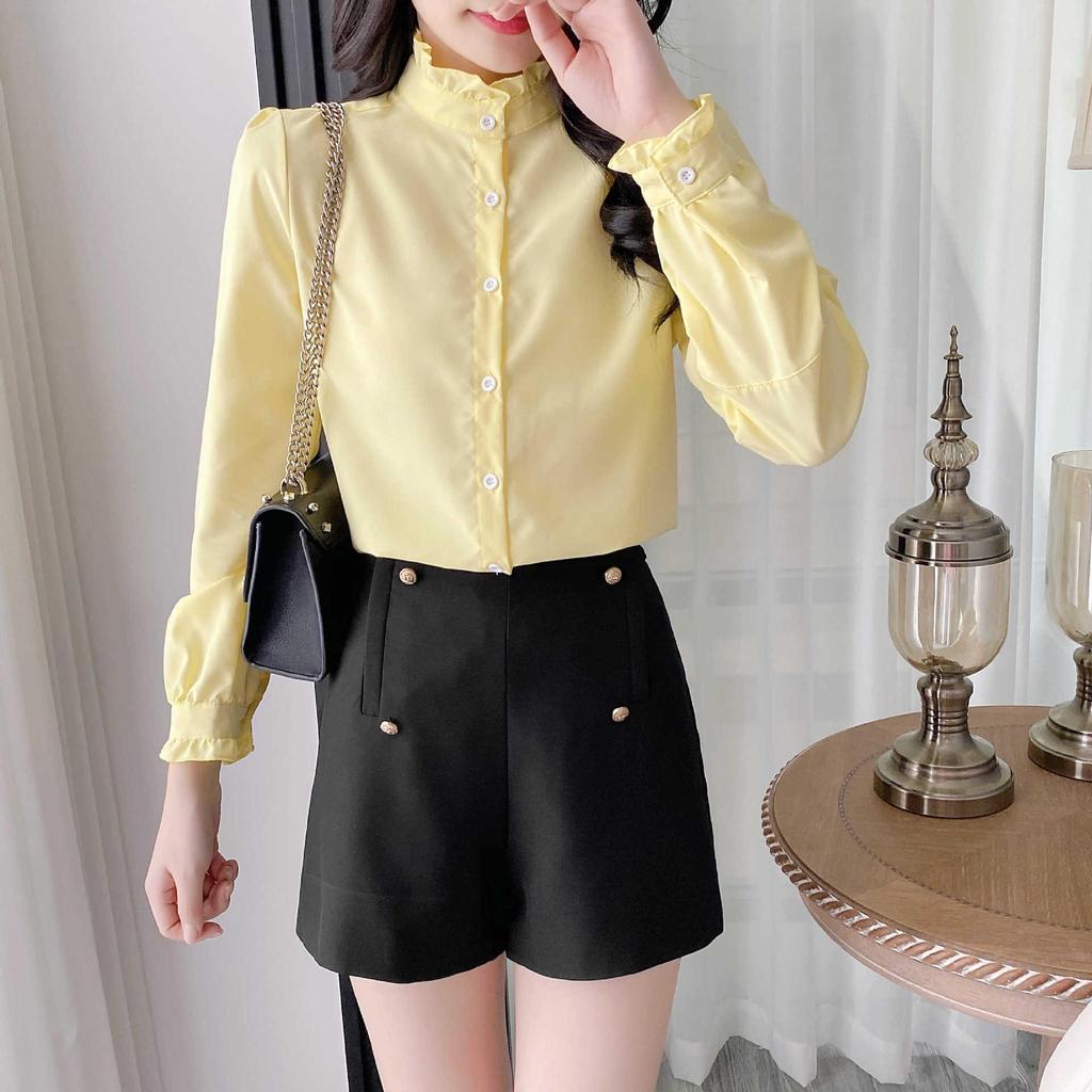 Women's 2024 French Stand-Up Collar Ruffled Long-Sleeve Shirt