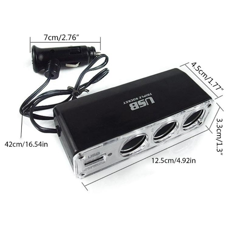 3 Way Car Power Splitter Charge Multiple Device Triple CigaretteLighter Adapter