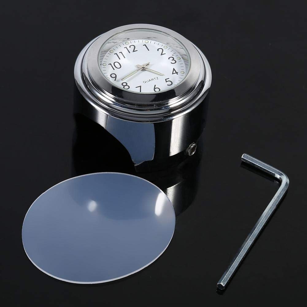 KIMISS 7/8" 1" Aluminum Alloy Motorcycle Handlebar Mount Watch Precise Time Record Dial Clock for Bike/Cruiser/Chopper White