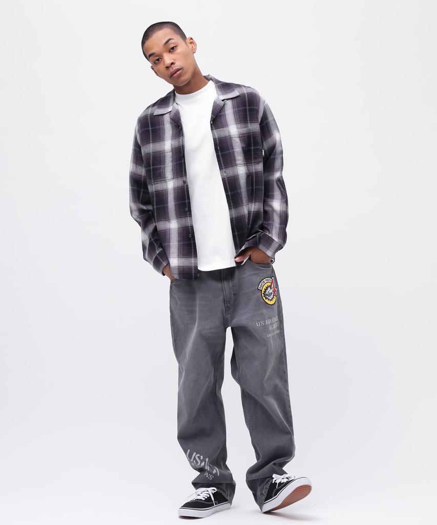 Avirex OMBRE CHECK SHIRT NYC Long Sleeve Ombre Check New York Size Shirt, City, Men's, L, 010, Black, 783-5120007