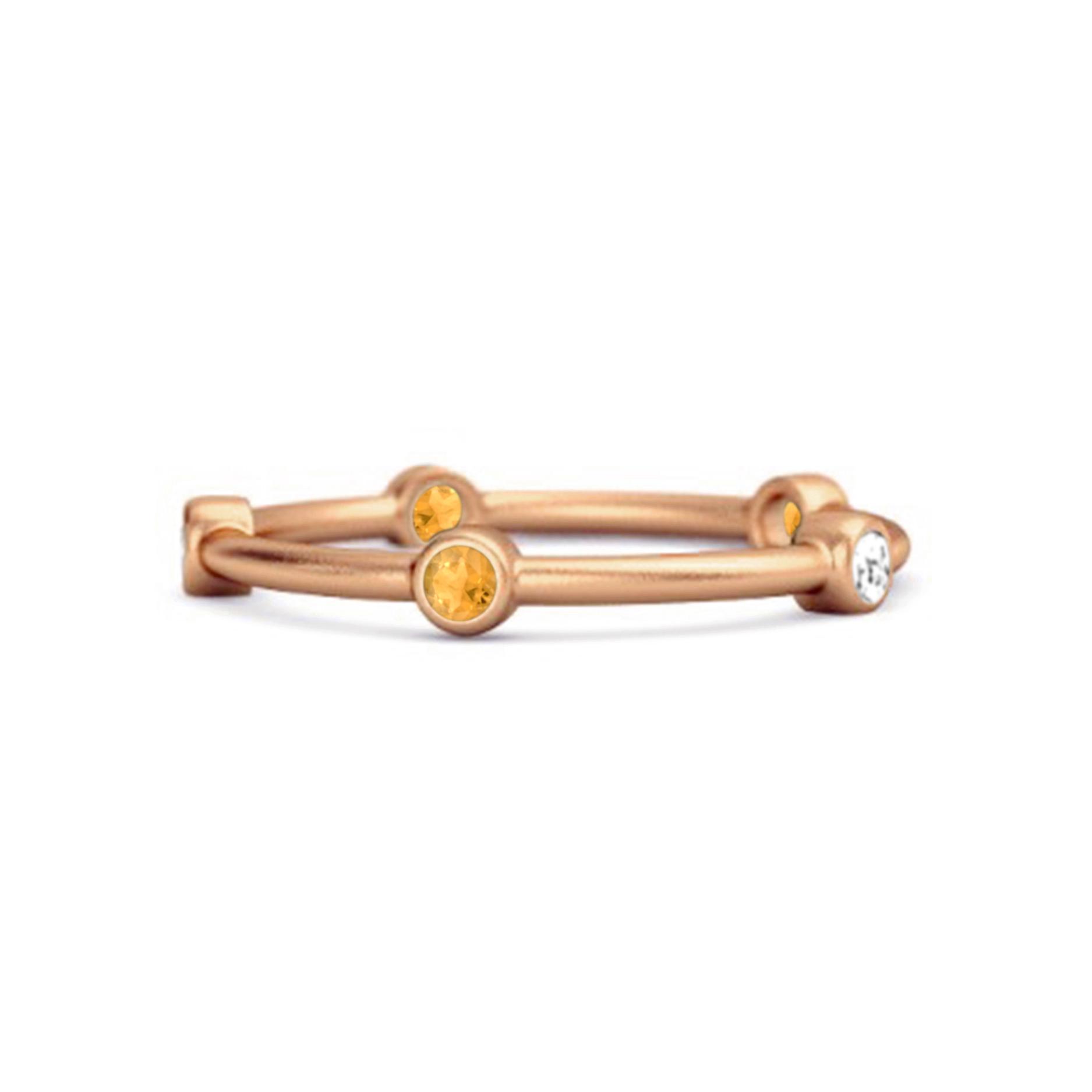 Citrine Bezel Station Contemporary Minimalist Style Ring - 925 Sterling Silver Rose Gold Vermeil 10.5