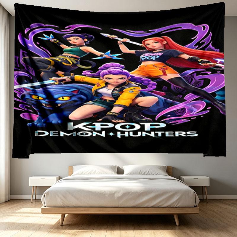 KPop Demon Hunters Print Tapestry - Portable Wall Decor Cloth, for Home, Dorm, Travel, Bedroom, Living Room - Ideal Birthday Housewarming Gift