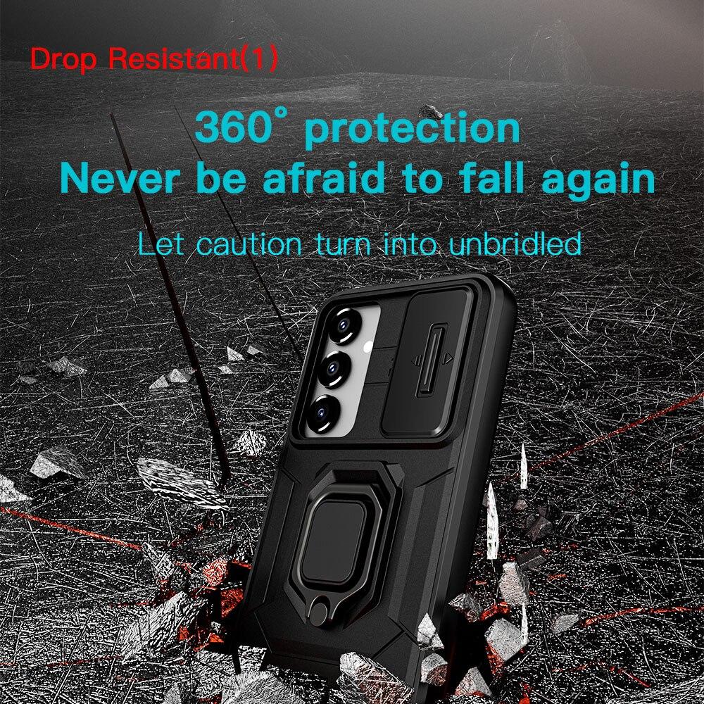 KEYSION Shockproof Case for Samsung A54 5G A34 A24 A14 Slide Camera Lens Protection Ring Stand Phone Cover for Samsung A14 LTE