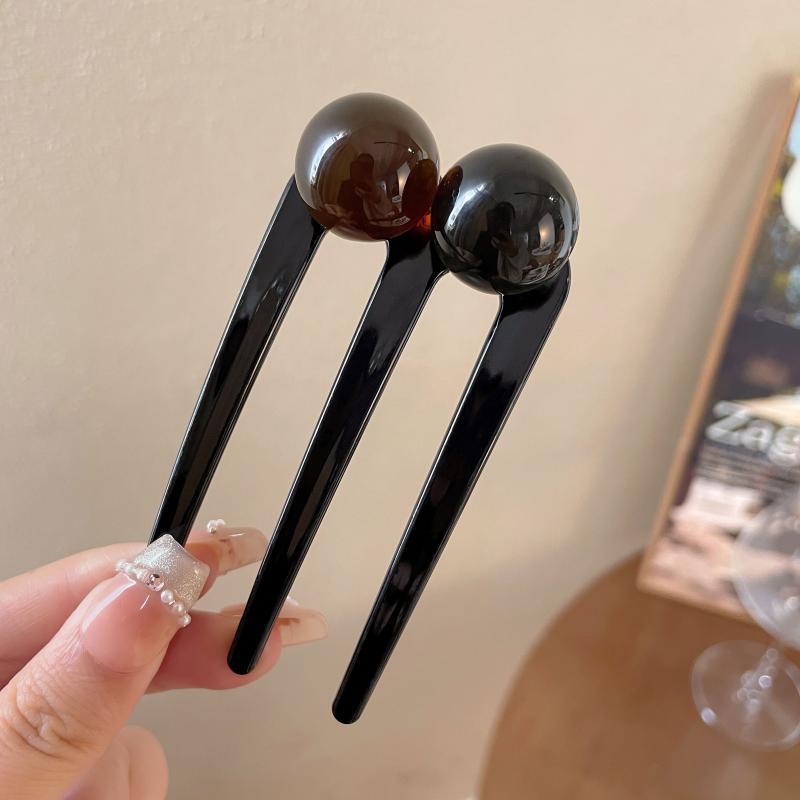 French Twist Pearl Beads Hair Stick Hair Clip Acetate U-Shaped Hair Fork Hairpin Tortoise Women Hair Bun Comb Hair Accessories