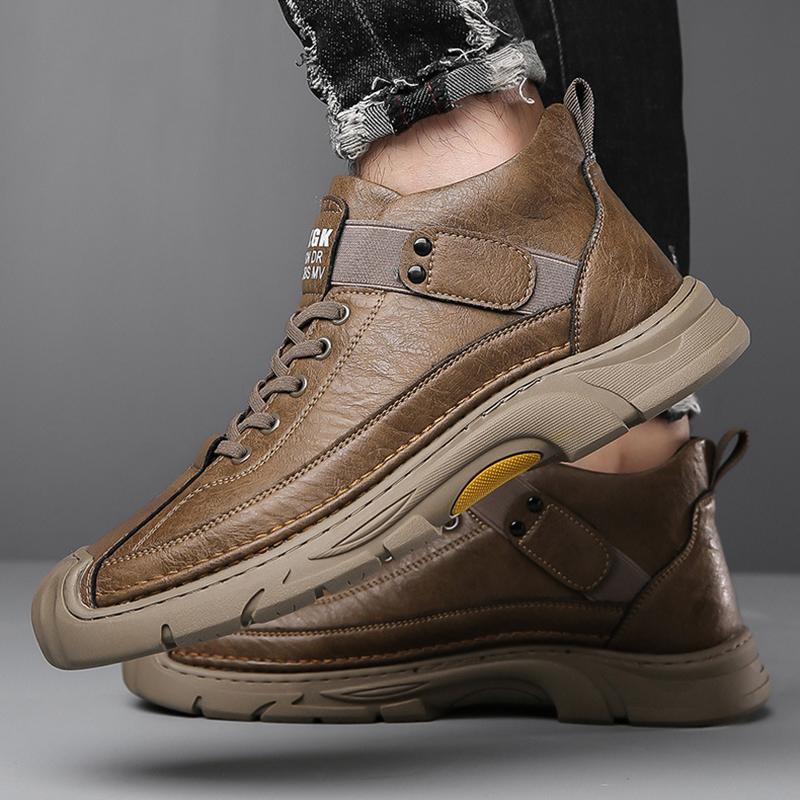 Fashionable Men's Shoes 2024 Autumn Outdoor Casual High-top Leather Shoes Men's Velvet Thickened Warm Cotton Shoes Snow Boots