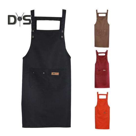 Widen Shoulder Straps Kitchen Apron with Pocket Polyester Cotton Gardening Chef Cooking Apron
